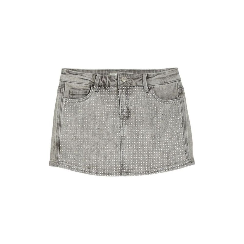 Tractr Girls  Jeans Grid Rhinestone Skort, Grey
